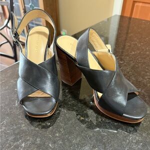 Marc Fisher Black Leather Heeled Sandals